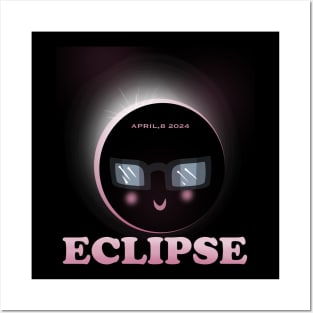 Cute Solar eclipse April 8 ,2024 with sunglasses cartoon Funny Posters and Art